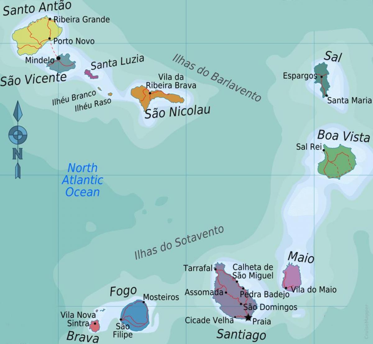 کیپ وردے جزائر کا نقشہ محل وقوع